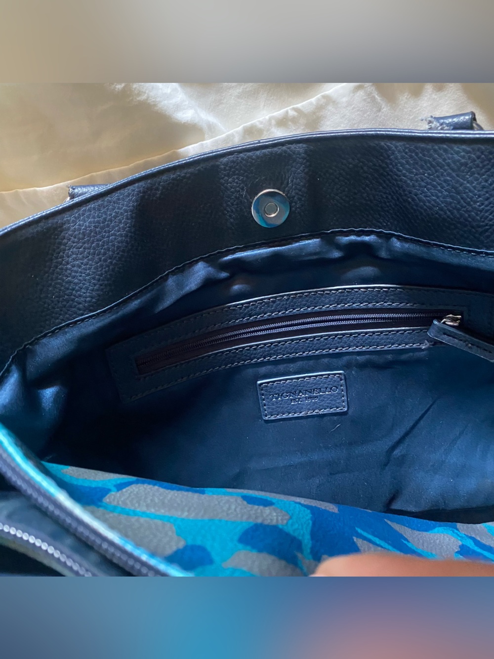 TIGNANELLO  Dark Blue Pebbled Leather Structured Tote with a Removable Bag - Picture 5 of 15